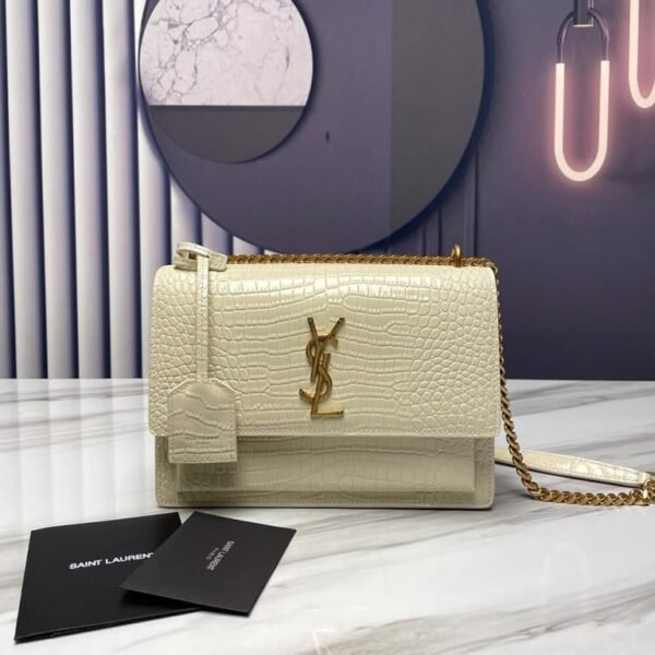 SUNSET MEDIUM CHAIN BAG IN CROCODILE-EMBOSSED SHINY LEATHER - Image 2
